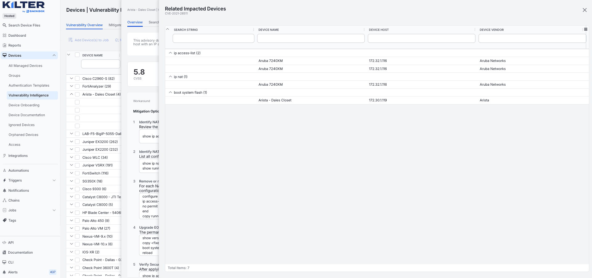 A Kilter chain running an ordered set of tasks across devices from several vendors.
