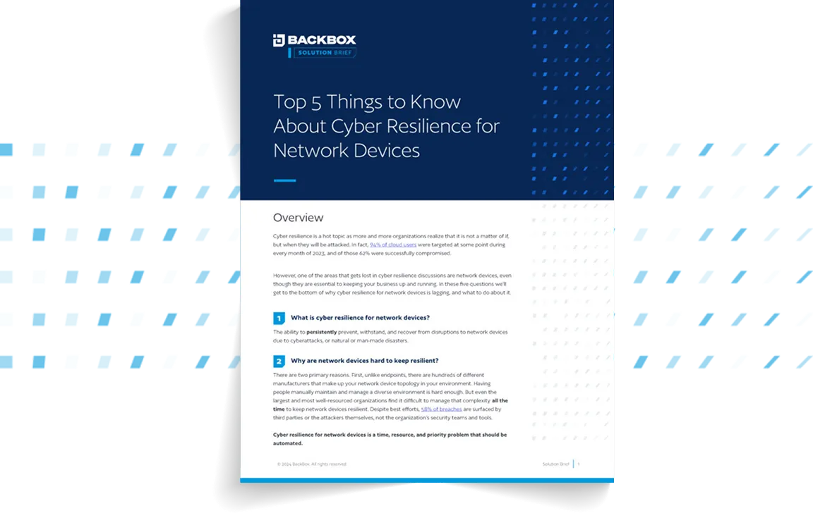 Cover for the Top 5 Things to Know About Network Cyber Resilience Solution Brief