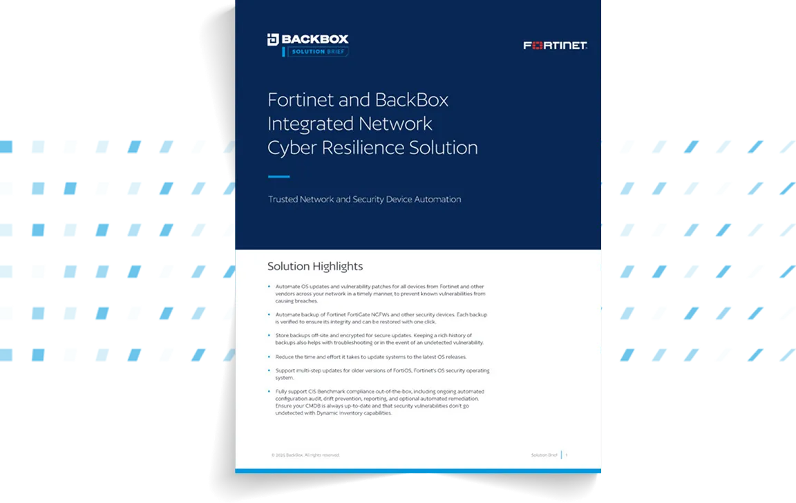 Cover image for the Fortinet and BackBox Integrated Network Cyber Resilience Solution, solution brief
