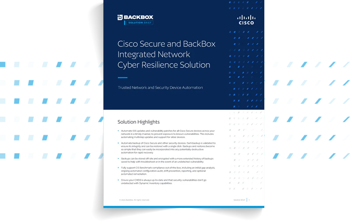 Cover image for the Cisco Secure and BackBox Integrated Network Cyber Resilience Solution Solution Brief