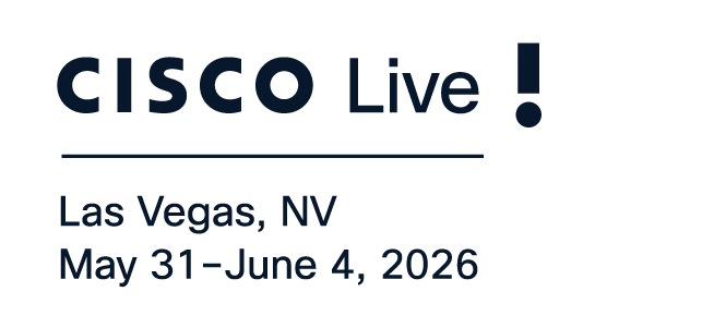 Cisco Live! logo with a horizontal line and the text Las Vegas, NV, May 31–June 4, 2026.