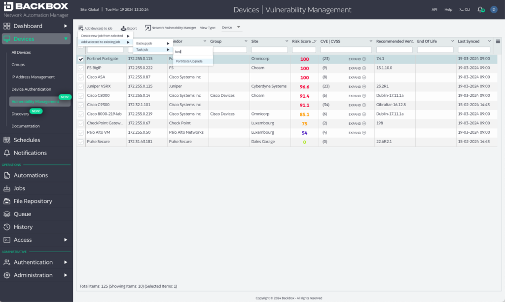Network vulnerability management console for automating the remediation of vulnerabilities